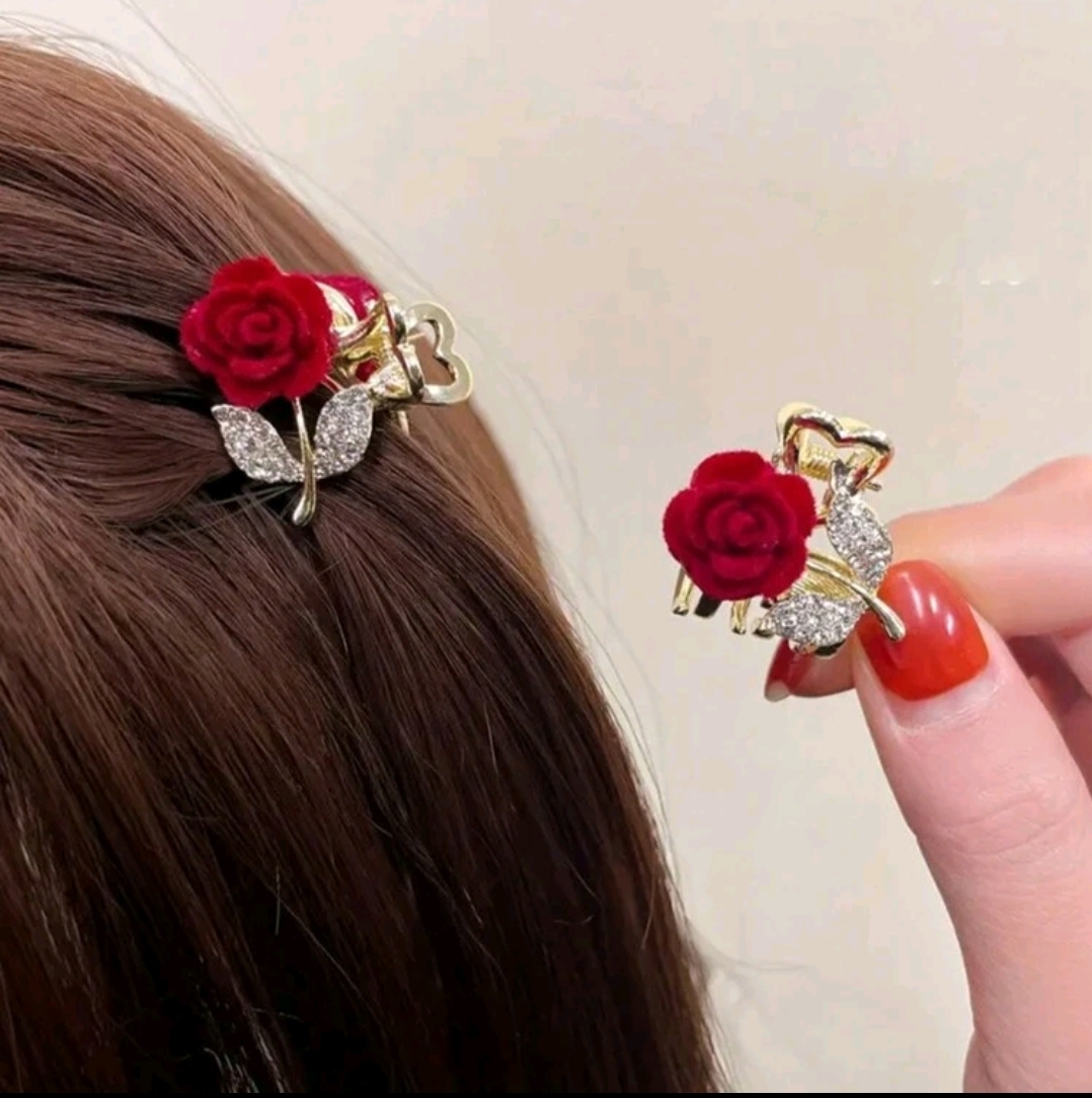 GANCHITOS GANCHOS  DE ROSA ROJA PARA EL CABELLO GA1